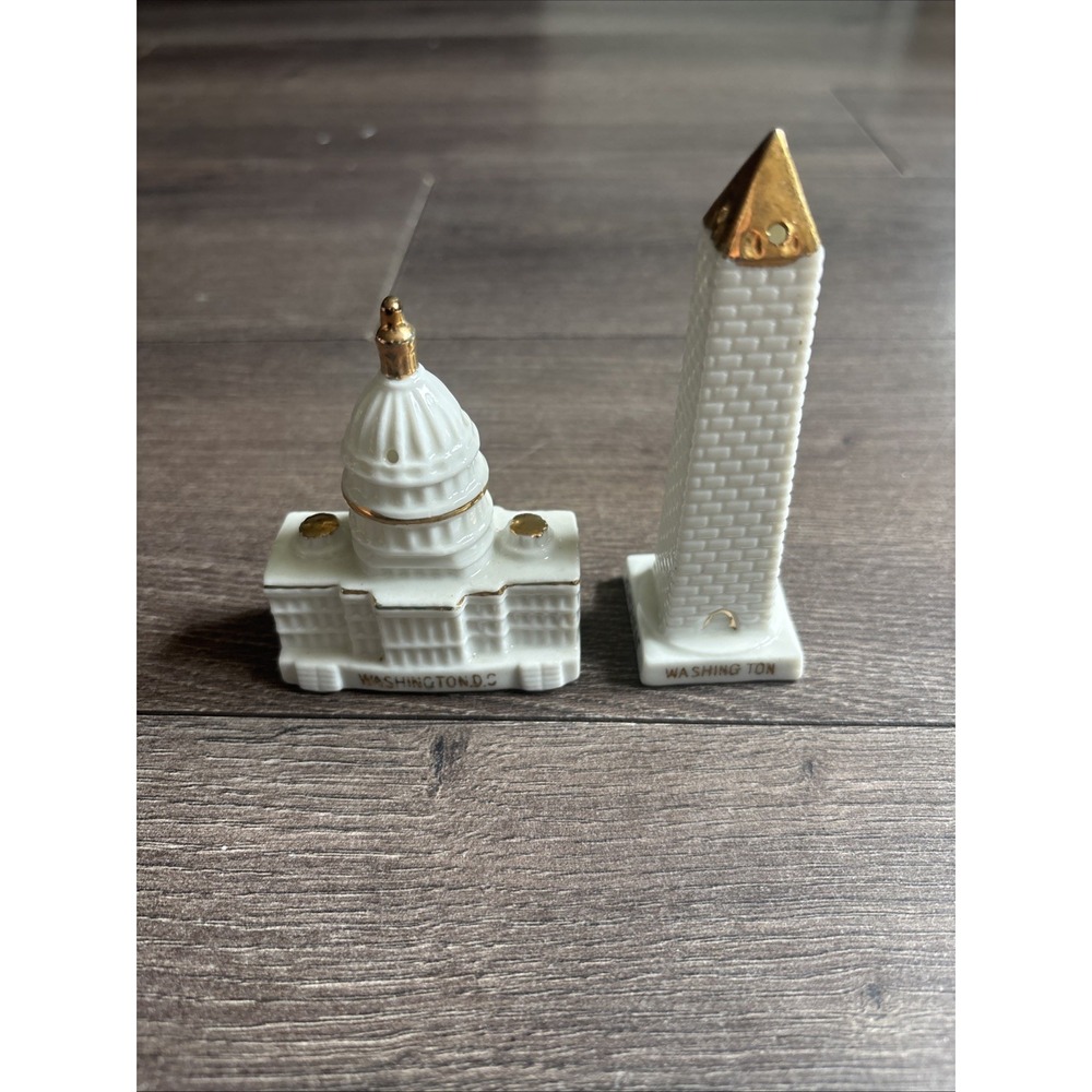 Vintage Stoneware WASHINGTON MONUMENT US CAPITOL Salt Pepper Shakers Set Cottage